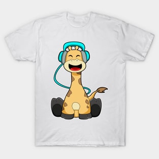 Giraffe at Music with Headphone T-Shirt